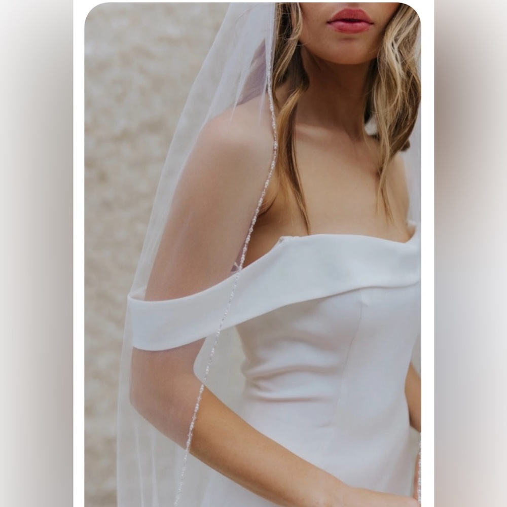 Beaded ivory bridal veil, beaded edge wedding veil, handmade